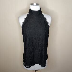 Diane Von Furstenberg Black Lace Halter Neck Blouse sz Small